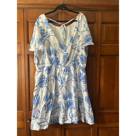 Lane Bryant Womens Flutter-Sleeve Tie-Back Floral Linen Blend Midi Dress Size 24 - Picture 12 of 14